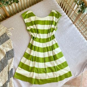 Forever21 Green and White Striped Lined Midi Dress